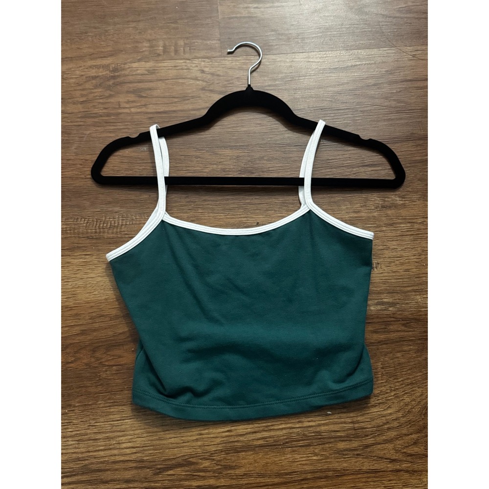 Wild Fable Forest Green Ringer Cropped Cami Tank Top White Trim Small